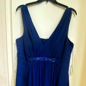 David's Bridal Navy Blue Satin-y and Sequin Bridesmaid Dress Plus Size